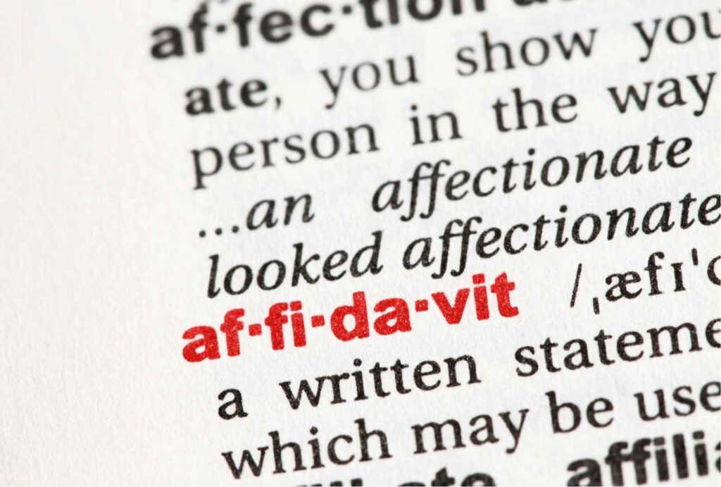 What is an affidavit? A dictionary giving the definition of affidavit