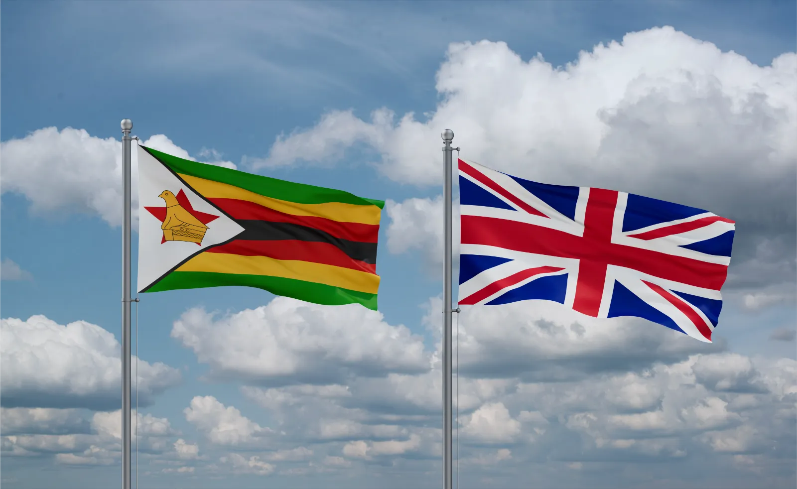 Zimbabwean flag and British flag side by side to represent Zimbabwe notary services in the UK